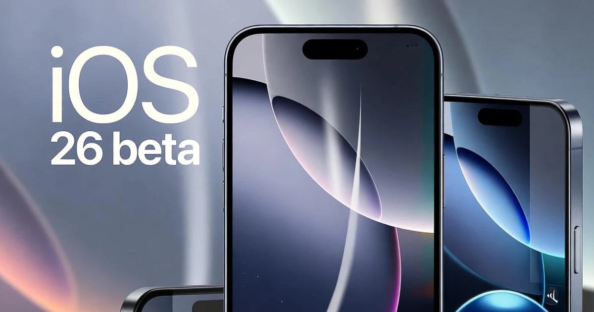 iOS 26 Beta showing redesigned home screen and updated control center on iPhone